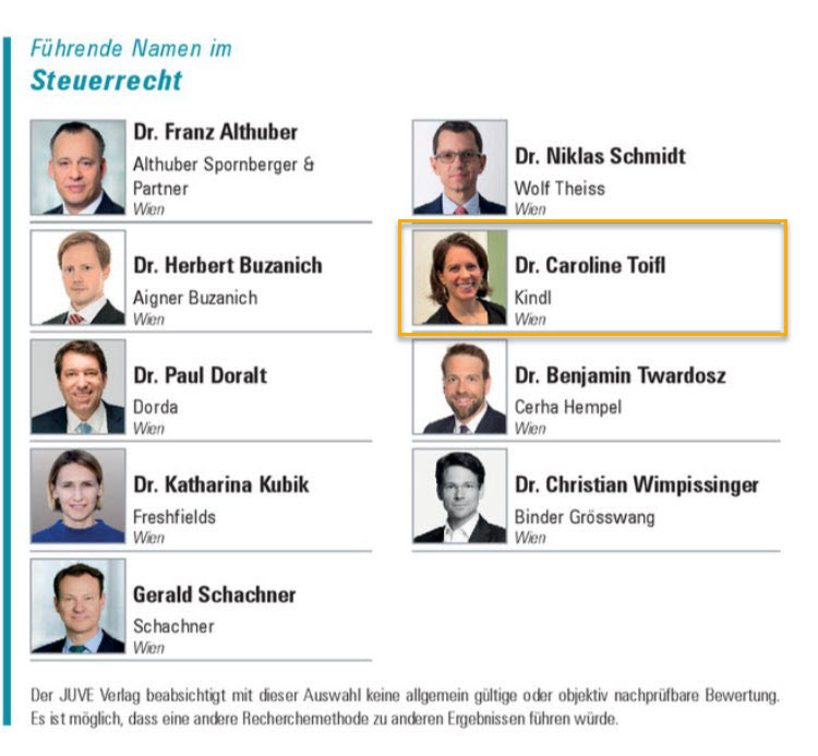 KINDL.trusted and Dr Caroline TOIFL listed as leading names in tax law.