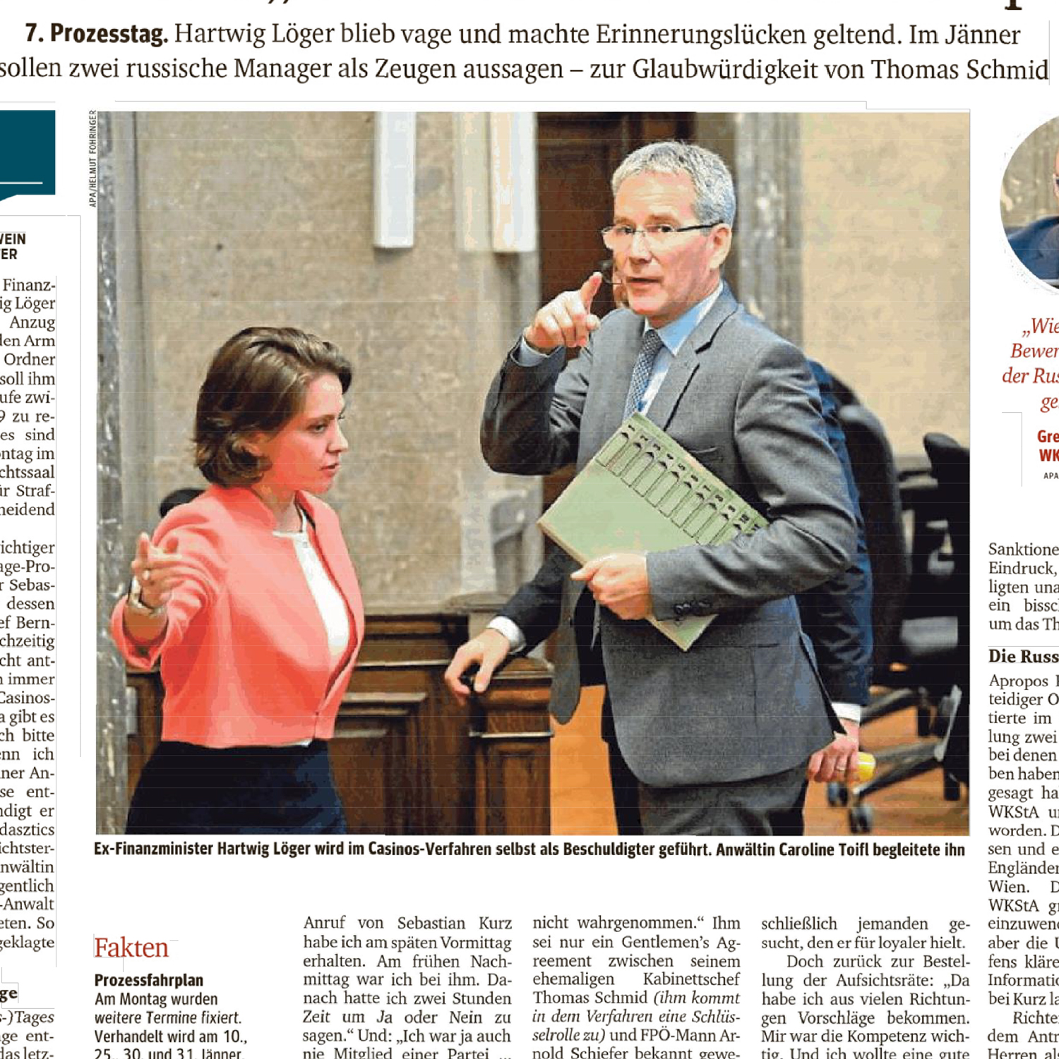 TOIFL, now KINDL, represents former finance minister Löger in court during testimony